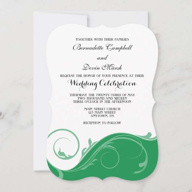 Convites de casamento do suporte de espiral verde (Frente)