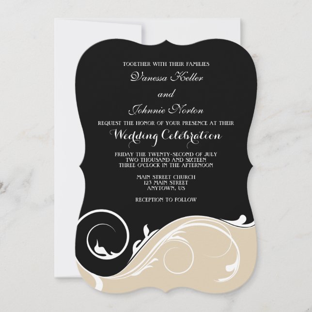 Convites de casamento do suporte para espiral pret (Frente)