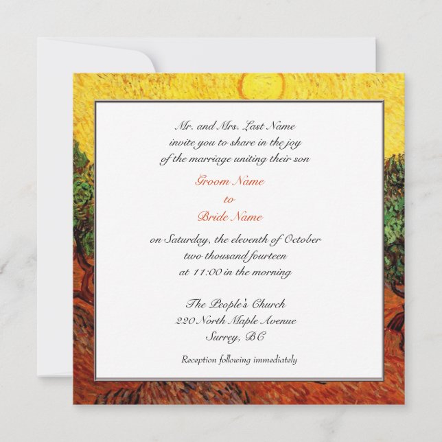 Convites de casamento dos pais do quarto (Frente)