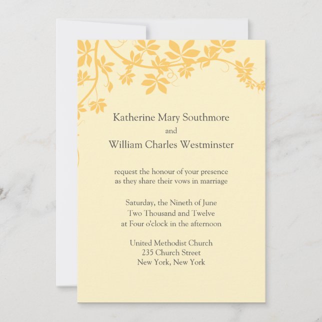 Convites De Casamento Dourado E Amarelo (Frente)