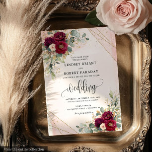 Convites de casamento Dourados Elegante Burgundy
