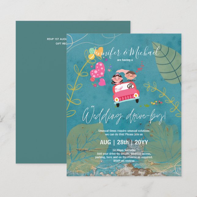 Convites de casamento Drive-BY Orçamentário - Casa (Frente/Verso)