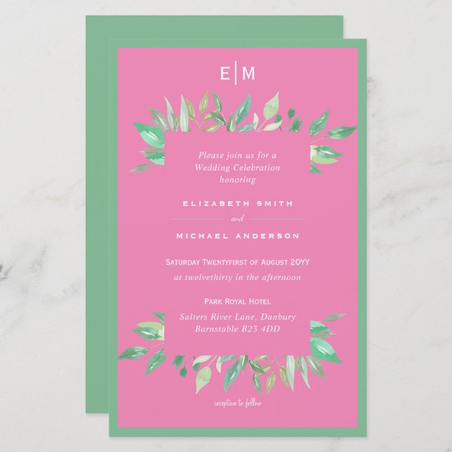 Convites de Casamento Econômicos com Folhas Verde  (Frente/Verso)