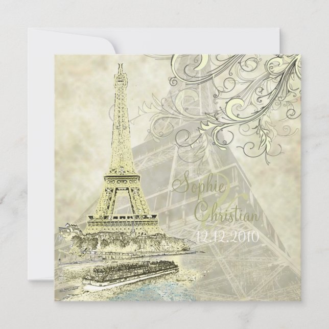 convites de casamento Eiffel Tower+bateau mouche+s (Frente)