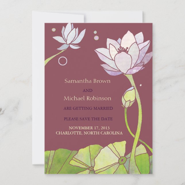 Convites de casamento Elegant Lotus para salvar a  (Frente)