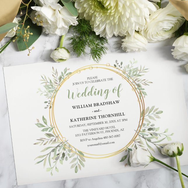 Convites de Casamento Elegantes com Verdura Botâni (Criador carregado)