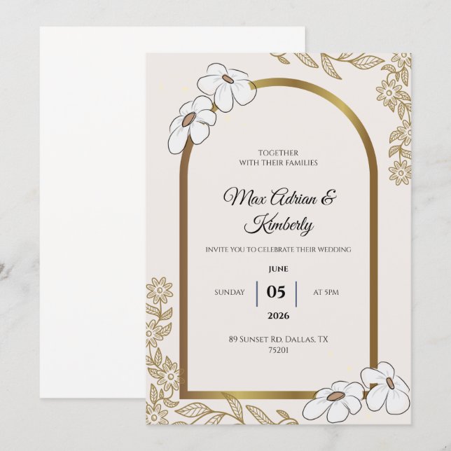 Convites de Casamento Elegantes | Designs Minimali (Frente/Verso)