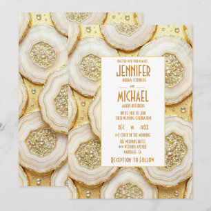 Convites de Casamento Elegantes em Geodo Branco e