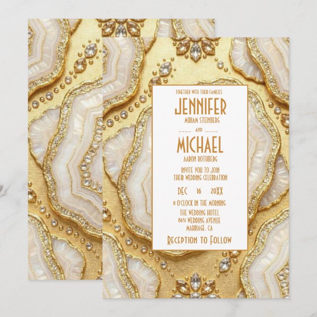 Convites de Casamento Elegantes em Geodo Branco e  (Frente/Verso)