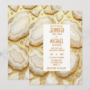 Convites de Casamento Elegantes em Geodo Branco e 