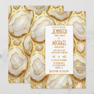 Convites de Casamento Elegantes em Geodo Branco e 