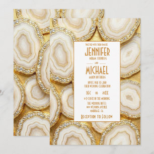 Convites de Casamento Elegantes em Geodo Branco e 