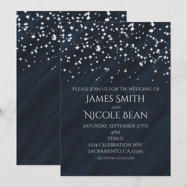 Convites de Casamento Elegantes Estrelas Azuis e B (Frente/Verso)