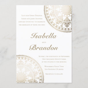 Convites de Casamento Elegantes Mandala Solar Dour