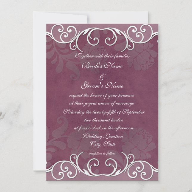 Convites de Casamento Elegantes Plum Rose (Frente)