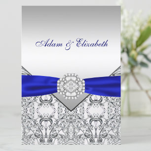 Convites de Casamento Elegantes Prata e Azul Real