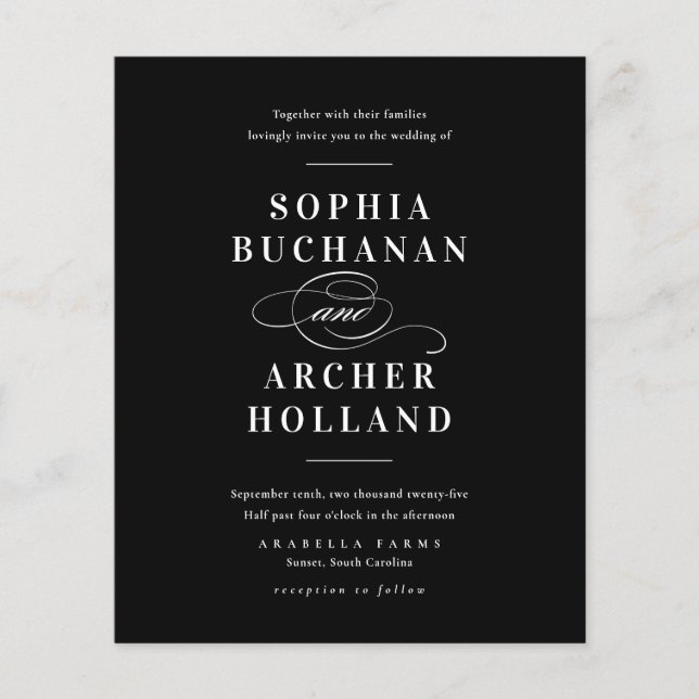 Convites de Casamento Elegantes Preto e Branco den (Frente)