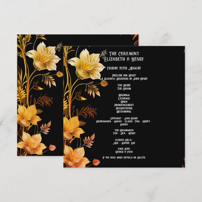 Convites de Casamento Elegantes Preto e Dourado Fl (Frente/Verso)