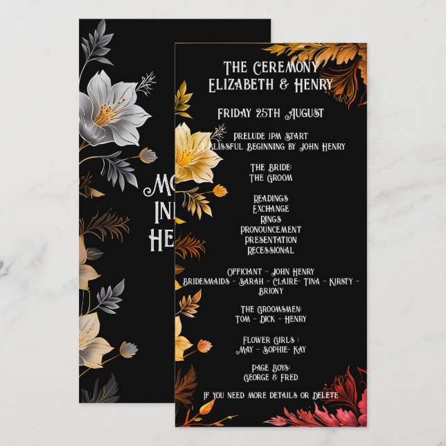 Convites de Casamento Elegantes Preto e Dourado Fl (Frente/Verso)