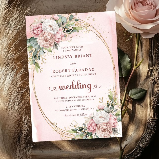 Convites de Casamento Elegantes Rosa Dourado Botan (Botanical Blush Rose Gold Elegant Wedding Invitation)