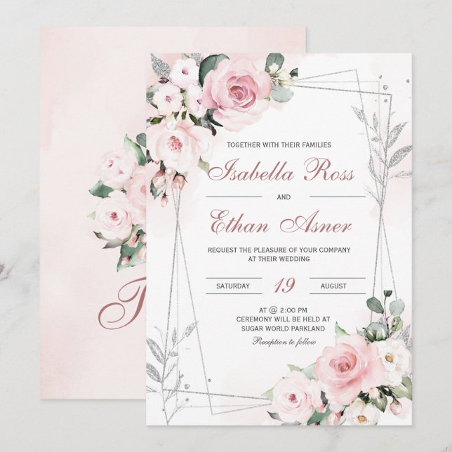 Convites de Casamento Elegantes Rosa Poeirento e C (Frente/Verso)