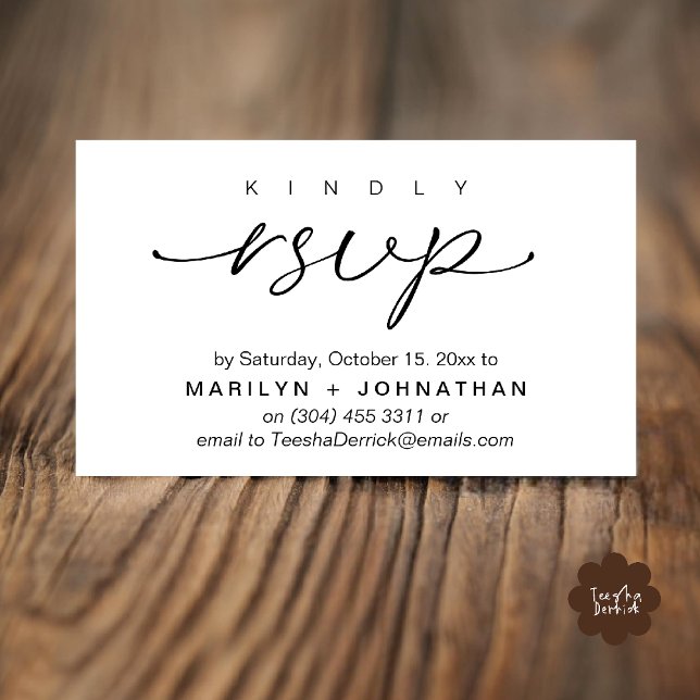 Convites de Casamento Elegantes RSVP via Telefone  (Elegant Wedding Invites RSVP via Phone or Email Card in Black and white)
