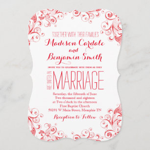 Convites de casamento elegantes vermelhos e