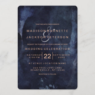 Convites de Casamento em Aquarela Azul Marinho e D