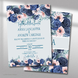 Convites de Casamento em Aquarela Azul Marinho e R