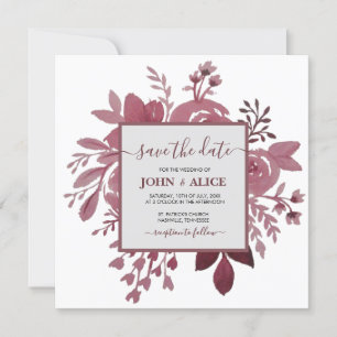 Convites de casamento em aquarela floral burgundy 
