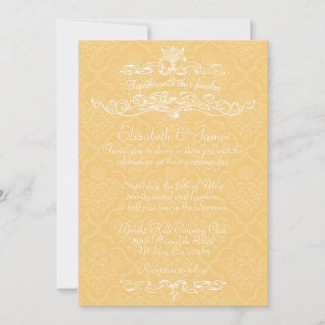 Convites de Casamento em Damasco Dourado Luxo Simp (Frente)