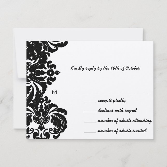 Convites de Casamento em Damasco Preto Vintage (Verso)