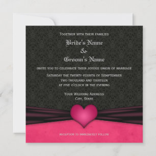 Convites de Casamento em Damasco Rosa Brilhante e 