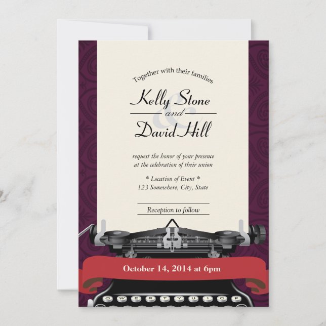 Convites de Casamento em Damask com Máquina de Esc (Frente)