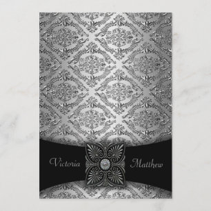 Convites de Casamento em Damask Preto e Prata