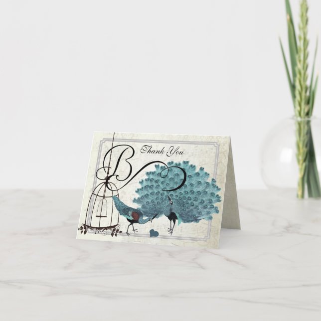 Convites de Casamento em Gaiola de Pássaros Pavões (Frente)