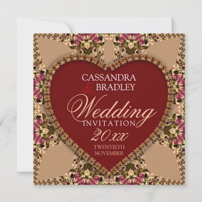 Convites de Casamento em Renda Dourada Vintage (Frente)