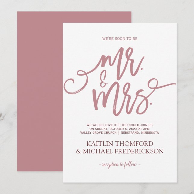 Convites de Casamento em Rosa Poeirento | Brush Sc (Frente/Verso)