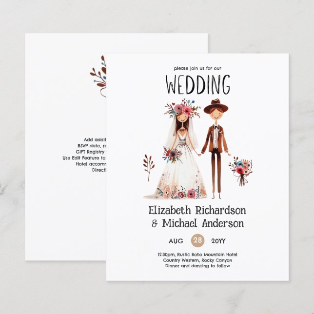 Convites de casamento Engraçados de Boho Noivo (Frente/Verso)