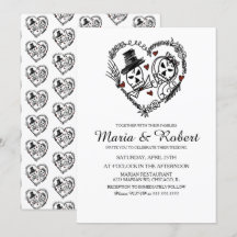 Convites de Casamento Esqueleto Preto e Branco Gót