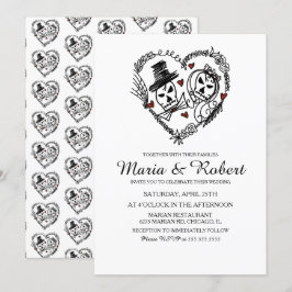 Convites de Casamento Esqueleto Preto e Branco Gót