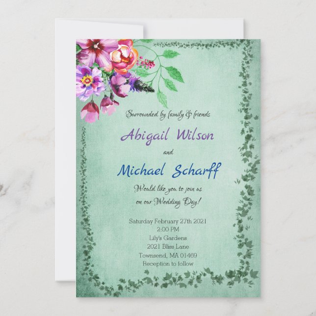 Convites De Casamento Evergreen Floral (Verso)