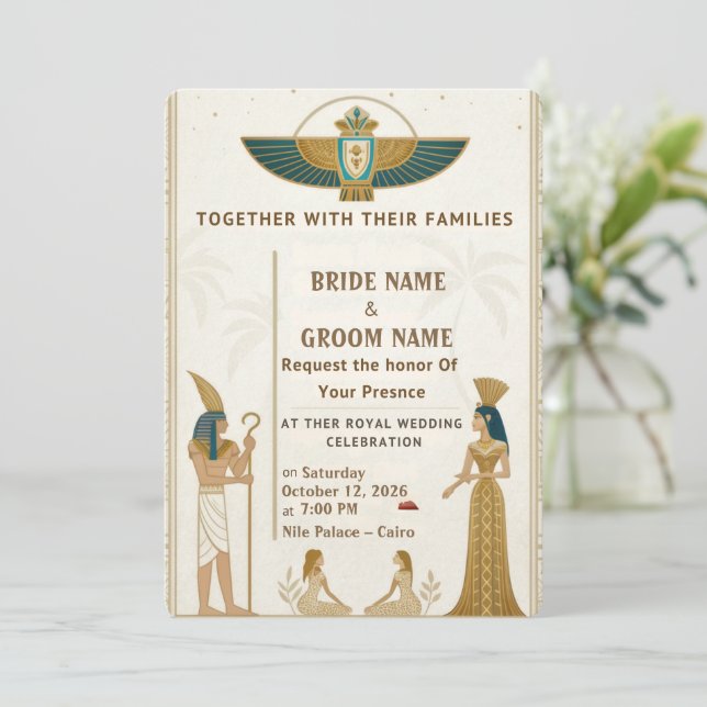 Convites de Casamento Faraónicos Reais (Em pé/Frente)