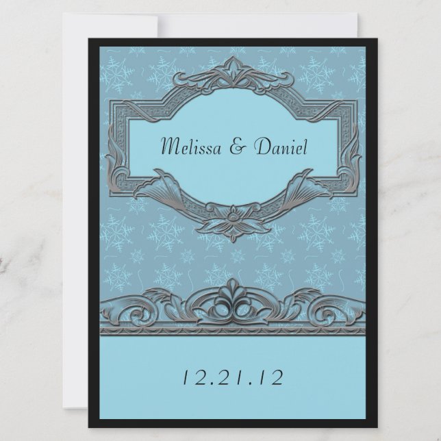 Convites de Casamento Floco de Neve Azul de Invern (Frente)
