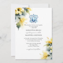 Convites de Casamento Florais Amarelos e Azuis Cri