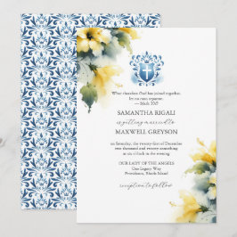 Convites de Casamento Florais Amarelos e Azuis Cri