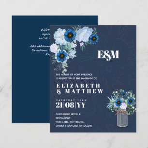 Convites de Casamento Florais Azul Poeira Orçament
