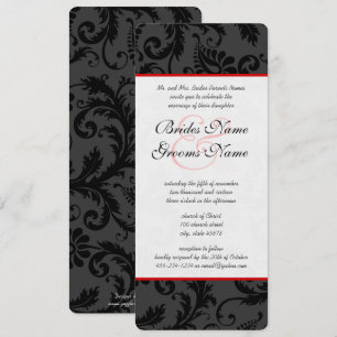 Convites de Casamento Florais Damask Vermelho Rosa