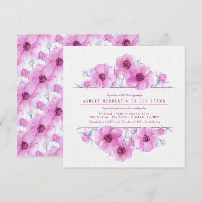 Convites de casamento florais de aquarelas cor-de- (Frente/Verso)