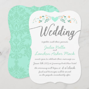 Convites de casamento Florais de Arte Folk de Tipo